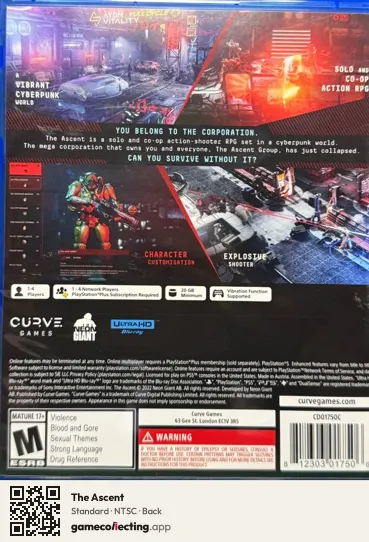 The Ascent PlayStation 5, NTSC box back