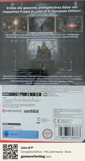 Lies of P Nintendo Switch 2, Germany box back