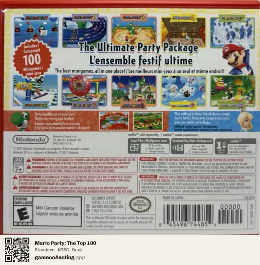 Mario Party: The Top 100 Nintendo 3DS, NTSC box back