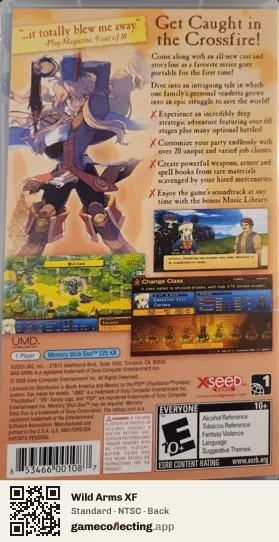 Wild Arms XF PlayStation Portable, NTSC box back