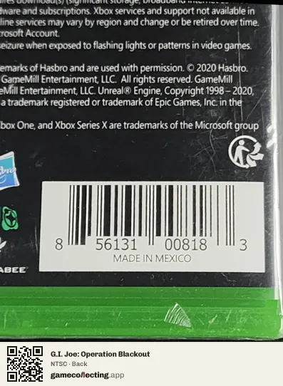 G.I. Joe: Operation Blackout Xbox One, NTSC box back