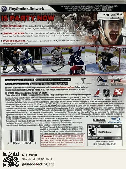 NHL 2K10 PlayStation 3, NTSC box back