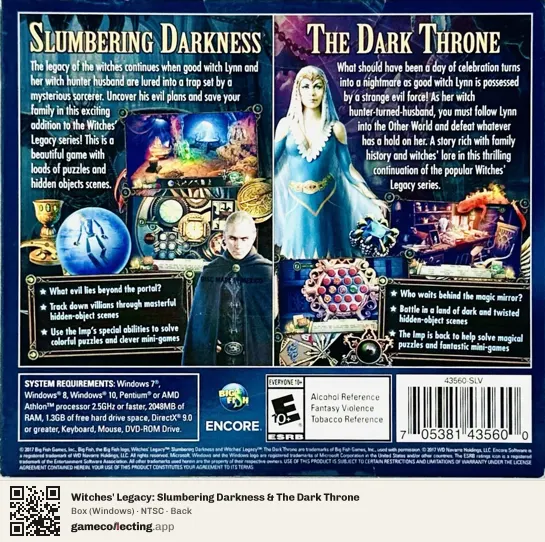 Witches' Legacy: Slumbering Darkness & The Dark Throne Computer, NTSC box back