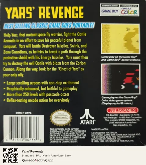 Yars' Revenge Game Boy Color, North America box back