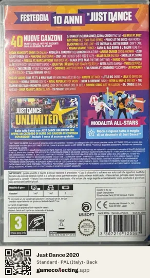 Just Dance 2020 Nintendo Switch, Italy box back
