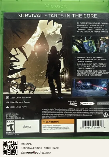 ReCore Xbox One, NTSC box back