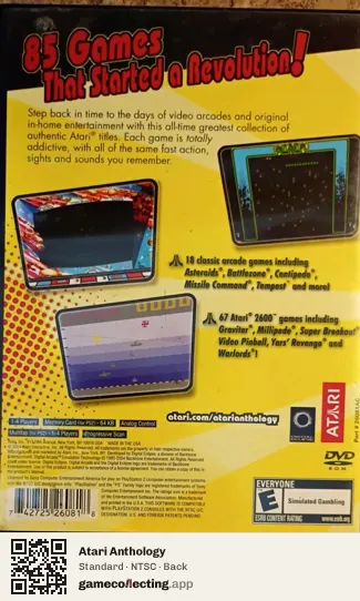 Atari Anthology PlayStation 2, NTSC box back