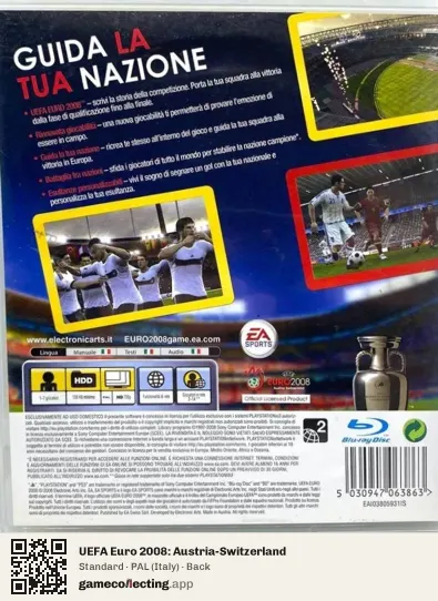 UEFA Euro 2008: Austria-Switzerland PlayStation 3, Italy box back