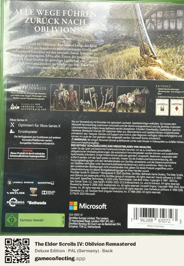 The Elder Scrolls IV: Oblivion Remastered Xbox Series X, Germany box back