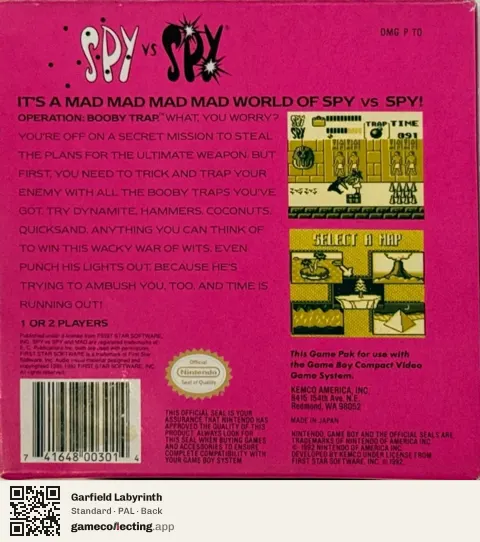 Garfield Labyrinth Game Boy, PAL box back