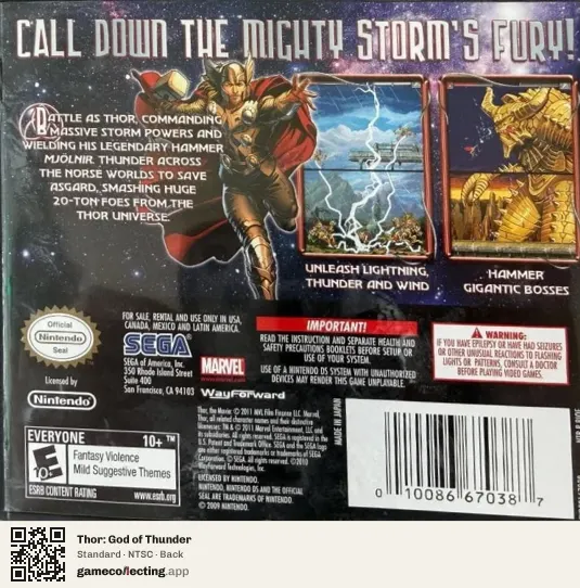Thor: God of Thunder Nintendo DS, NTSC box back
