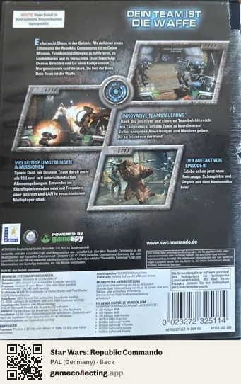 Star Wars: Republic Commando Computer, Germany box back