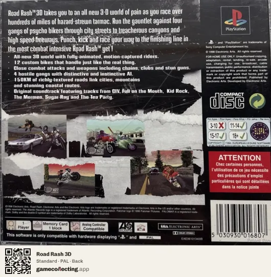 Road Rash 3D PlayStation, PAL box back