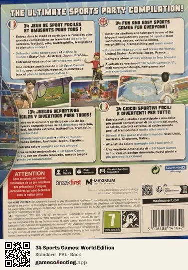 34 Sports Games: World Edition PlayStation 5, PAL box back