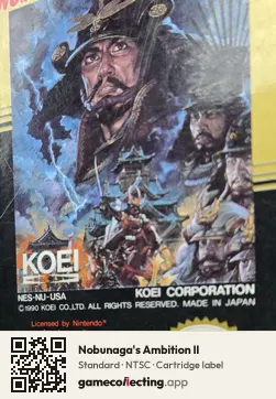 Nobunaga's Ambition II Nintendo Entertainment System, NTSC cartridge label