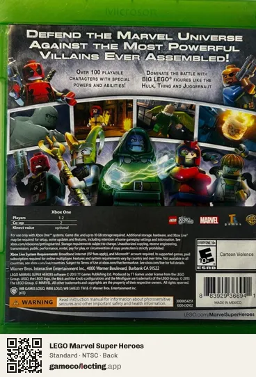 LEGO Marvel Super Heroes Xbox One, NTSC box back