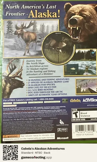 Cabela's Alaskan Adventures Xbox 360, NTSC box back
