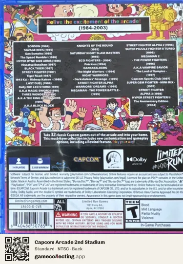 Capcom Arcade 2nd Stadium PlayStation 4, NTSC box back