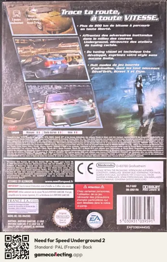Need for Speed Underground 2 Nintendo GameCube, France box back