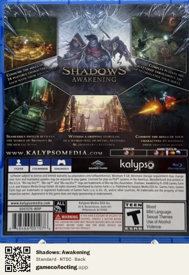 Shadows: Awakening PlayStation 4, NTSC box back