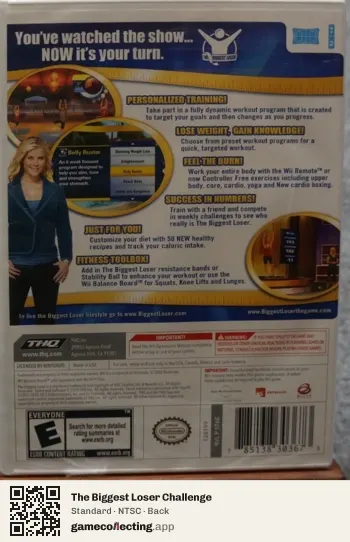 The Biggest Loser Challenge Nintendo Wii, NTSC box back