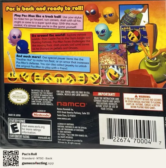 Pac'n Roll Nintendo DS, NTSC box back