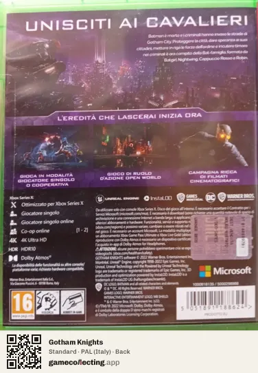 Gotham Knights Xbox Series X, Italy box back