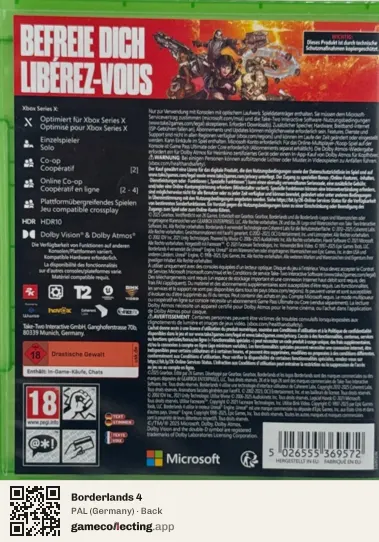 Borderlands 4 Xbox Series X, Germany box back