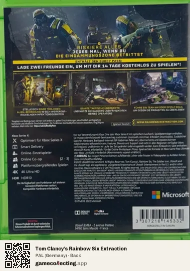 Tom Clancy's Rainbow Six Extraction Xbox Series X, Germany box back