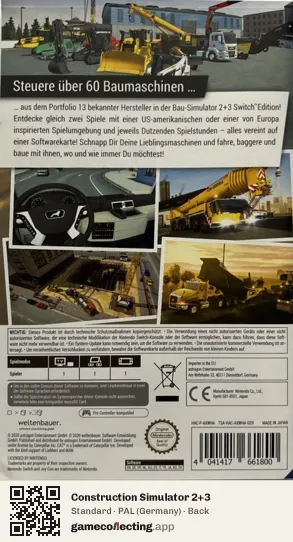 Construction Simulator 2+3 Nintendo Switch, Germany box back