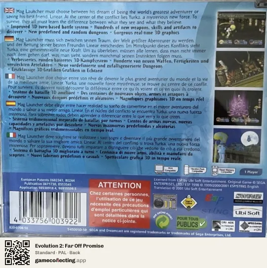 Evolution 2: Far Off Promise Sega Dreamcast, PAL box back