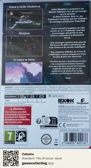 Celeste Nintendo Switch, France box back