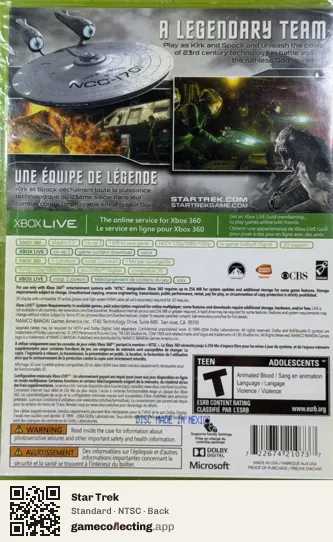 Star Trek Xbox 360, NTSC box back