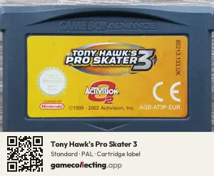Tony Hawk's Pro Skater 3 Game Boy Advance, PAL cartridge label
