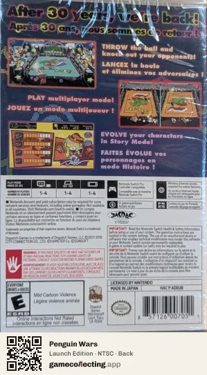 Penguin Wars Nintendo Switch, NTSC box back