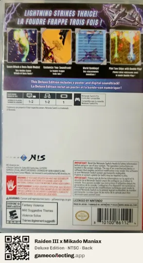 Raiden III x Mikado Maniax Nintendo Switch, NTSC box back