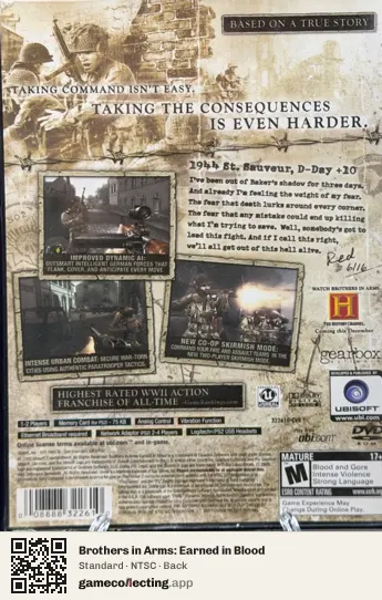 Brothers in Arms: Earned in Blood PlayStation 2, NTSC box back