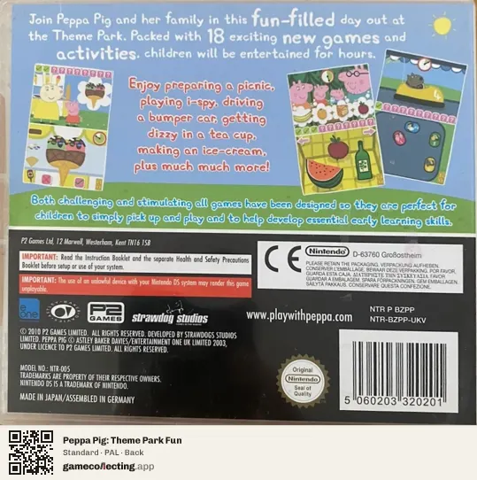 Peppa Pig: Theme Park Fun Nintendo DS, PAL box back