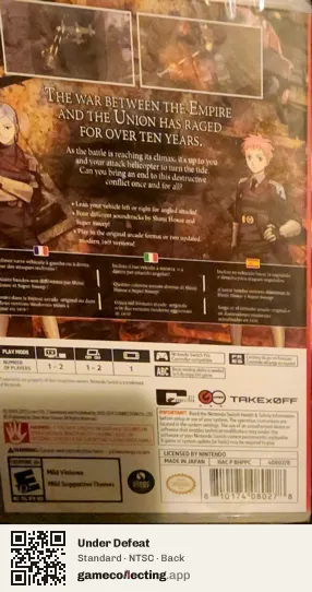 Under Defeat Nintendo Switch, NTSC box back