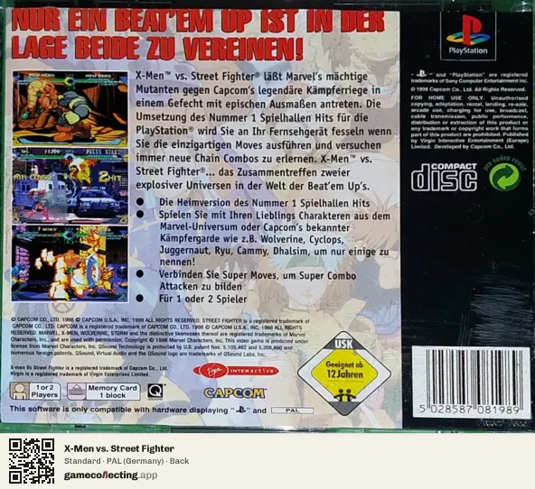 X-Men vs. Street Fighter PlayStation, Germany box back