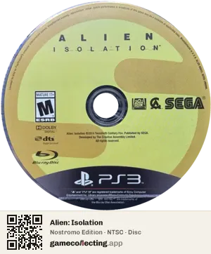 Alien: Isolation PlayStation 3, NTSC disc