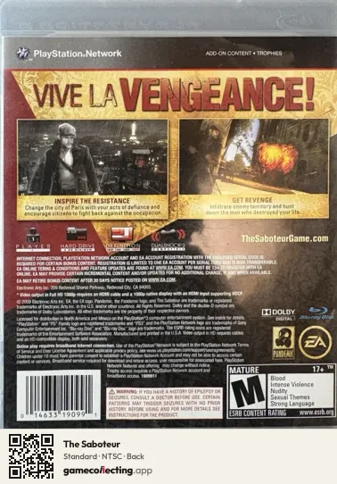 The Saboteur PlayStation 3, NTSC box back