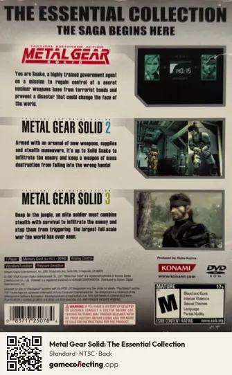 Metal Gear Solid: The Essential Collection PlayStation 2, NTSC box back
