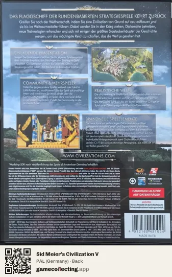 Sid Meier's Civilization V Computer, Germany box back