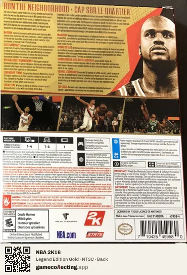 NBA 2K18 Nintendo Switch, NTSC box back