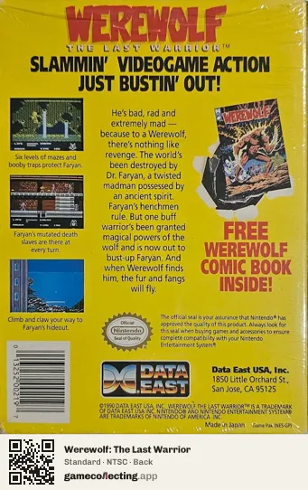 Werewolf: The Last Warrior Nintendo Entertainment System, NTSC box back