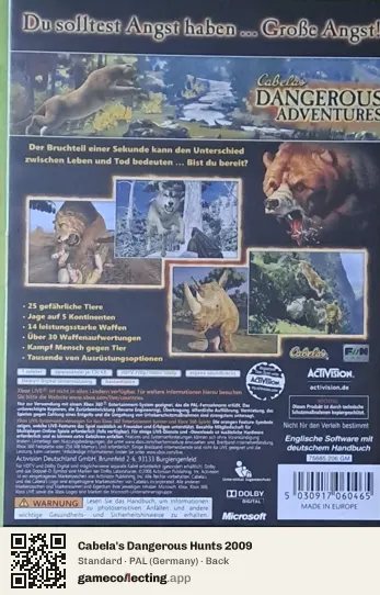 Cabela's Dangerous Hunts 2009 Xbox 360, Germany box back