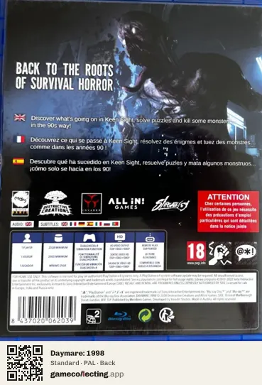 Daymare: 1998 PlayStation 4, PAL box back