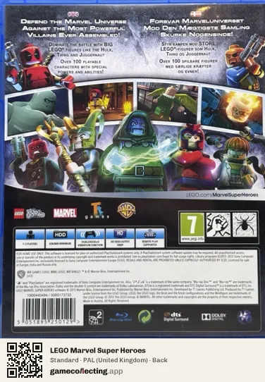 LEGO Marvel Super Heroes PlayStation 4, United Kingdom box back