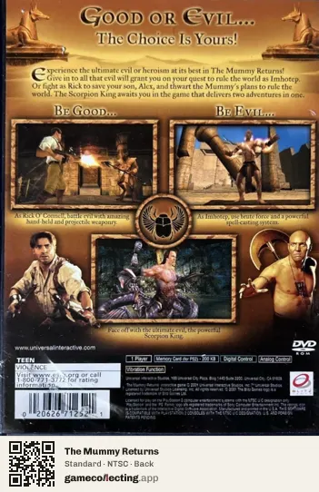 The Mummy Returns PlayStation 2, NTSC box back